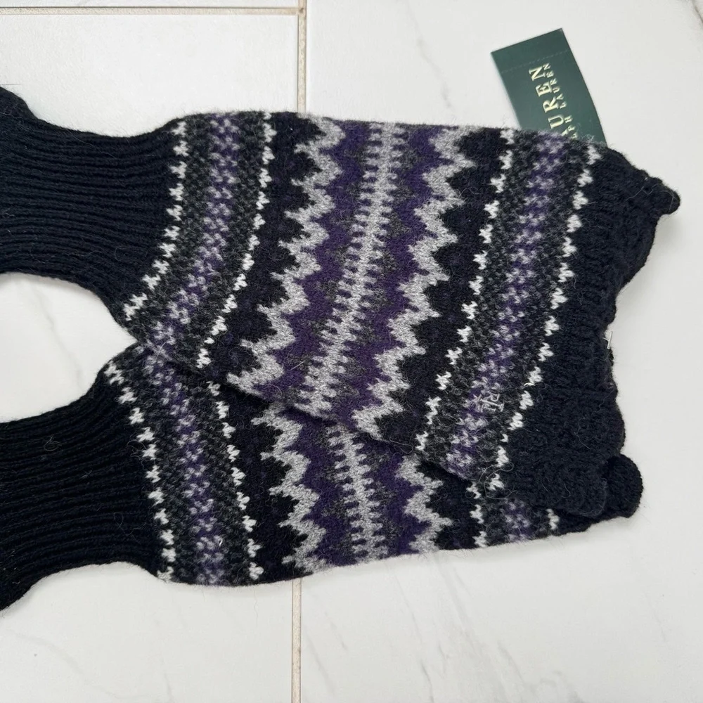 Lauren Ralph Lauren Black and Purple Knit Gloves